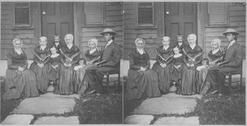 SA0219 - Three women, one man, three children outside on the steps of a building., Winterthur Shaker Photograph and Post Card Collection 1851 to 1921c